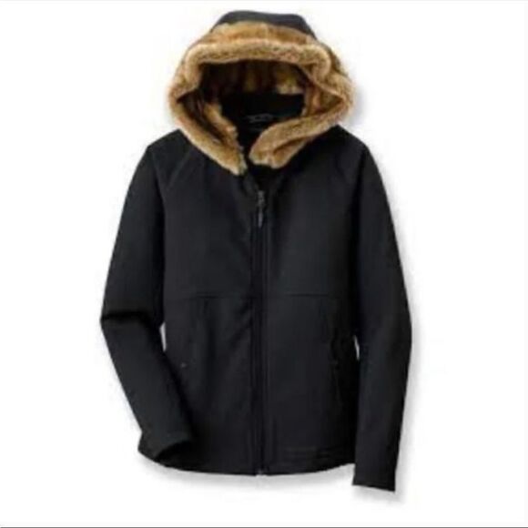 Marmot Faux Fur Hood Black Zip Jacket in Black - Picture 1 of 13